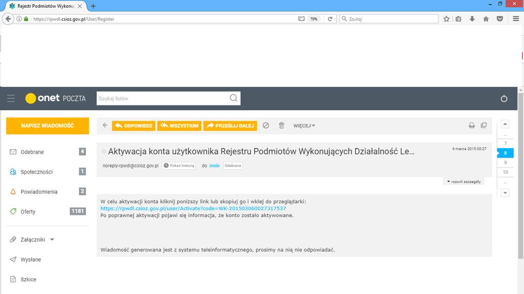 zawierająca link aktywacyjny kliknij w ten link. Świetnie!