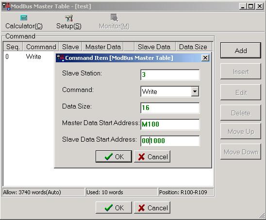 Slave Data Start Address: 001000 (adres startowy cewek w module) Master Data Start Address: