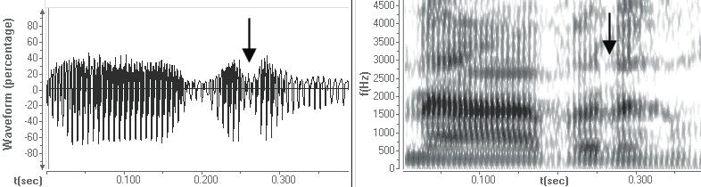 Obr. 16. Oscilogram a spektrogram slova návrh (A.