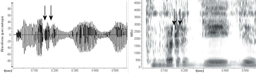 Obr. 23. Oscilogram a spektrogram slova tvrdiť (I. R.