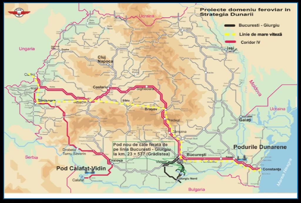 Figura nr.. 5.2.3. Coridorul IV în România Sursa: CFR SA Coridorul IV traversează România de la vest la est, prin două ramificaţii.