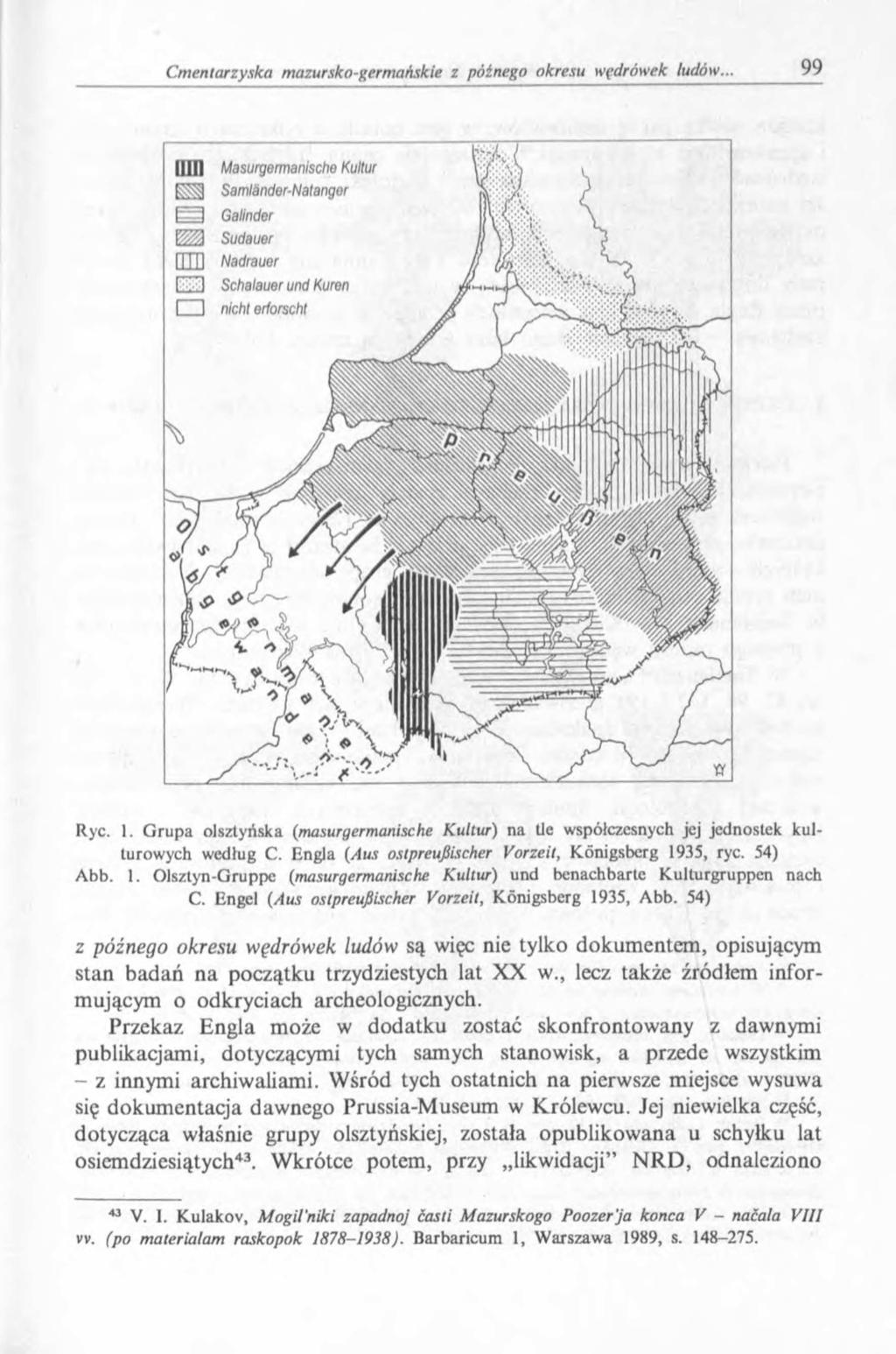Ш П Masurgermanische Kultur Samländer-Natangor E==1 Galinder У//Л Sudauer lllll Nadrauer Г Л Schalauer und Kuren nicht eríorscht Ryc. 1.