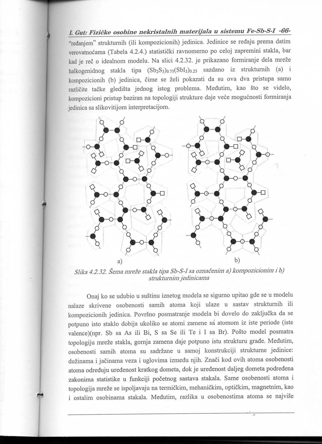 I. Gut: Fizicke osobine nekristalnih materijala u sistemu Fe-Sb-S-I -66- "redanjem" strukturnih (ili kompozicionih) jedinica. Jedinice se redaju prema datim verovatnocama (Tabela 4.