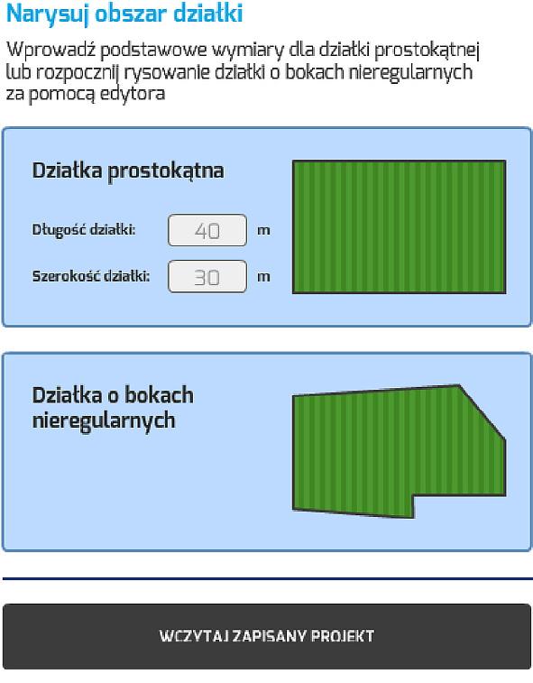 3/30 Użytkownik ma możliwość samodzielnego narysowania dowolnej działki. Na niej może zaprojektować obszar, na którym położona zostanie kostka brukowa.