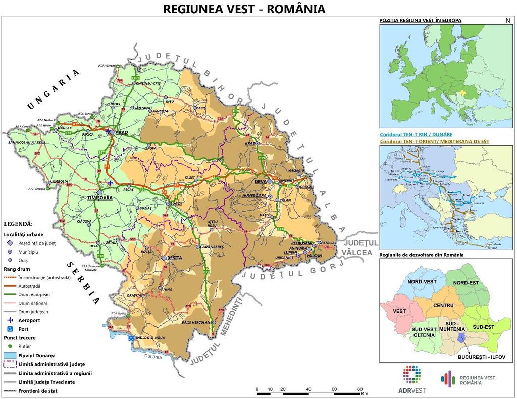 Structura sistemului de aşez ri Regiunea Vest este printre regiunile din România cu popula ia cea mai sc zut în anul 2015 au fost înregistra i 2.020.231 de locuitori5 (9,1% din popula ia României).