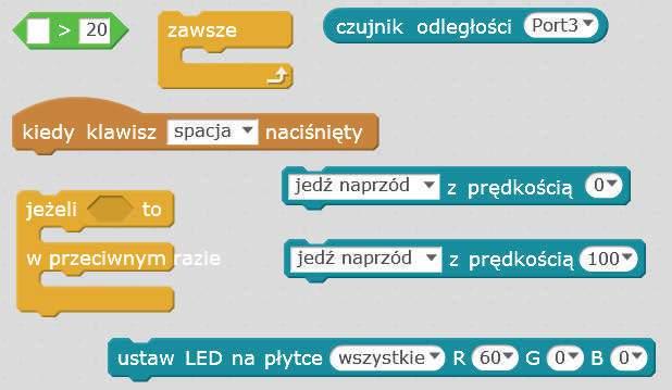 #SuperKoderzy / Robo-matematycy / Hello World! Pierwsze linijki kodu dla mbota Uczniowie ustawiają dłoń przed czujnikiem odległości i obserwują, jak zmieniają się wartości.