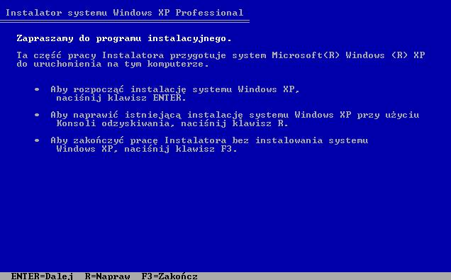 Krok 2 Otworzy się okno "Instalator systemu Windows XP Professional".