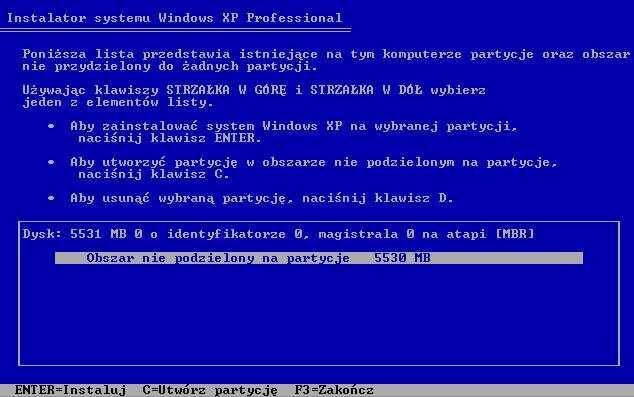 Krok 4 Wybierz dysk lub partycję, na której chcesz zainstalować system Windows XP.