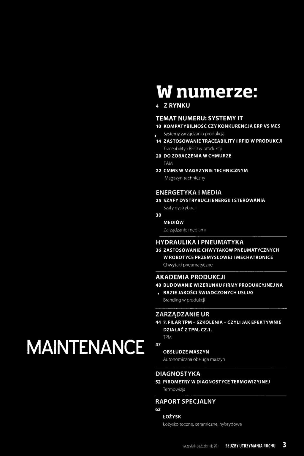 BAZIE JAKOŚCI ŚWIADCZONYCH USŁUG Branding w produkcji MAINTENANCE ZARZĄDZANIE UR 44 7. FILAR TPM - SZKOLENIA - CZYLI JAK EFEKTYWNIE 47 DZIAŁAĆ Z TPM, CZ.1.