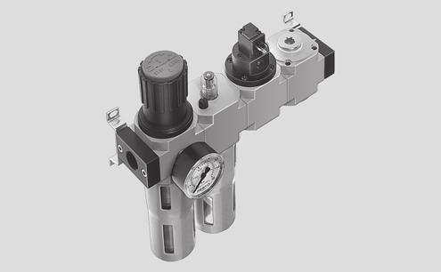 Zespoły przygotowania powietrza FRC-KE, seria D, wersja metalowa DanetechnicznezespołuFRC-KE Funkcja -M- Przepływ 550 6000 l/min -Q- Zakres temperatury 10 +60 C Filtr-regulator LFR