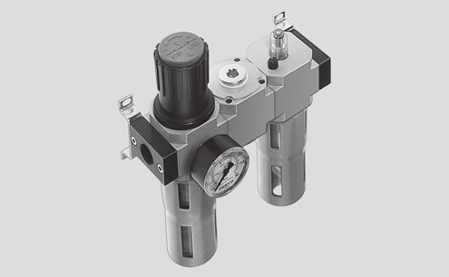 Zespoły przygotowania powietrza FRC-KA, seria D, wersja metalowa DanetechnicznezespołuFRC-KA Funkcja -M- Przepływ 650 8200 l/min -Q- Zakres temperatury 10 +60 C Filtr-regulator LFR