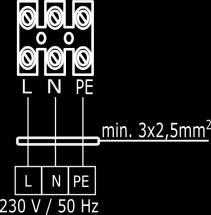 De stroomvoorziening moet volgens het elektrisch schema worden aangesloten op de aansluitingen. 2. De maximale aderdikte van de voedingskabel is 4 mm 2 1. Подключите питание согласно схеме. 2. Макс.