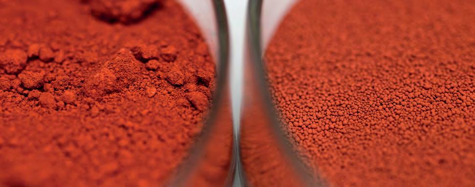 RODZAJE PIGMENTÓW GRANULOWANYCH TYPES OF GRANULATED PIGMENTS PIGMENTY CZERWONE GRANULOWANE BAUCOLOR 110G BAUCOLOR 120G BAUCOLOR 130G BAUCOLOR 131G PIGMENTY ŻÓŁTE GRANULOWANE BAUCOLOR 920G BAUCOLOR