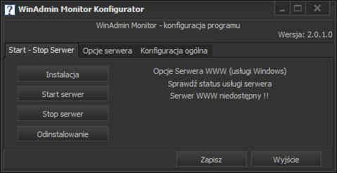 Ostatnim krokiem jest instalacja oraz uruchomienie serwera www programu WinAdmin Monitor.