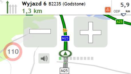 orientacyjnych. Jak wyregulować głośność? Na ekranie Opcje mapy stuknij przycisk. Przyciski głośności zostaną wyświetlone na ekranie Mapa w trybie przezroczystym. Wykonaj następujące czynności: Aby.