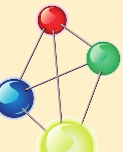 Taka podstawowa komórka składa się z czterech elementów, które na poniższym rysunku reprezentowane są przez odpowiednie kulki połączone ze sobą wzajemnymi