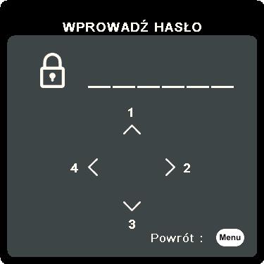 Korzystanie z funkcji hasła Dla celów bezpieczeństwa i w celu uniemożliwienia nieautoryzowanego użytkowania projektor został wyposażony w funkcję zabezpieczenia hasłem.