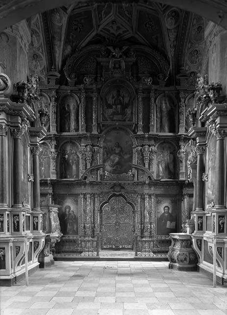 Najważniejsze zmiany w wyposażeniu cerkwi Zwiastowania Bogarodzicy w Supraślu... Ikonostas cerkiew Zwiastowania Bogarodzicy monasteru Supraskiego, 1936, fot. Poddębski, nr inw. neg.