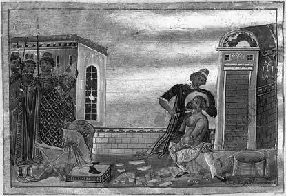 Powroty do prawosławia Męczeństwo św. Jakuba Persa, Menologion Bazylego II, ok. 985, Biblioteka Watykańska (sygn. Ms. Vat. gr. 1613). <https://commons.wikimedia.