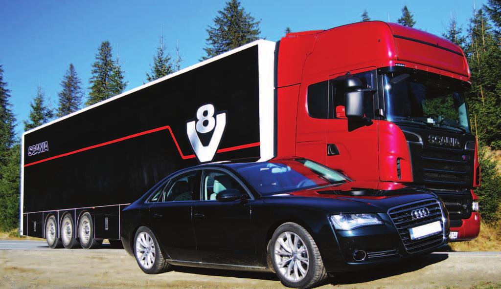 Scania şi Audi Titanii V8 Vineri, 29 octombrie, Sibiu. Scania V8 730 cai putere şi Audi A8, cele mai performante modele, demonstrează măiestria prin care se pot atinge performanţe de top.