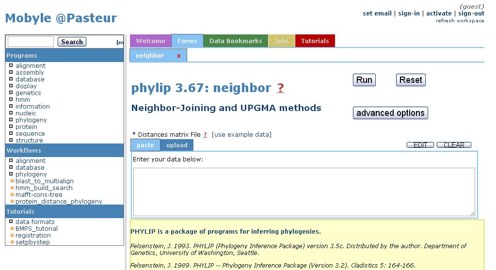 OPROGRAMOWANIE PHYLIP online: