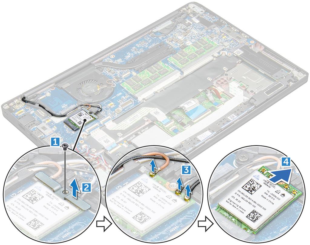 GUID-CCAA203F-6E60-4861-BC9C-1EED5672FD0D Karta WLAN GUID-93CBECF5-7643-493A-8E68-088D7B62AE79 Demontáž karty WLAN 1 Postupujte podľa pokynov uvedených v časti Pred servisným úkonom v počítači.