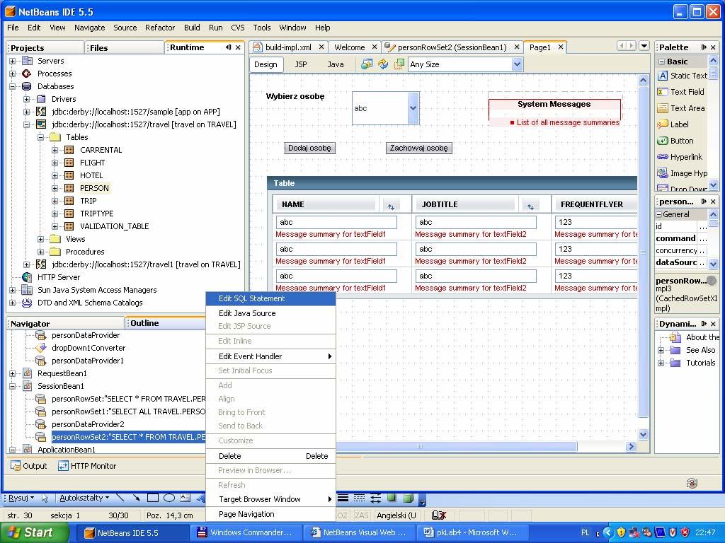 Należy wykonać edycję zapytania SQL dla personrowset2.
