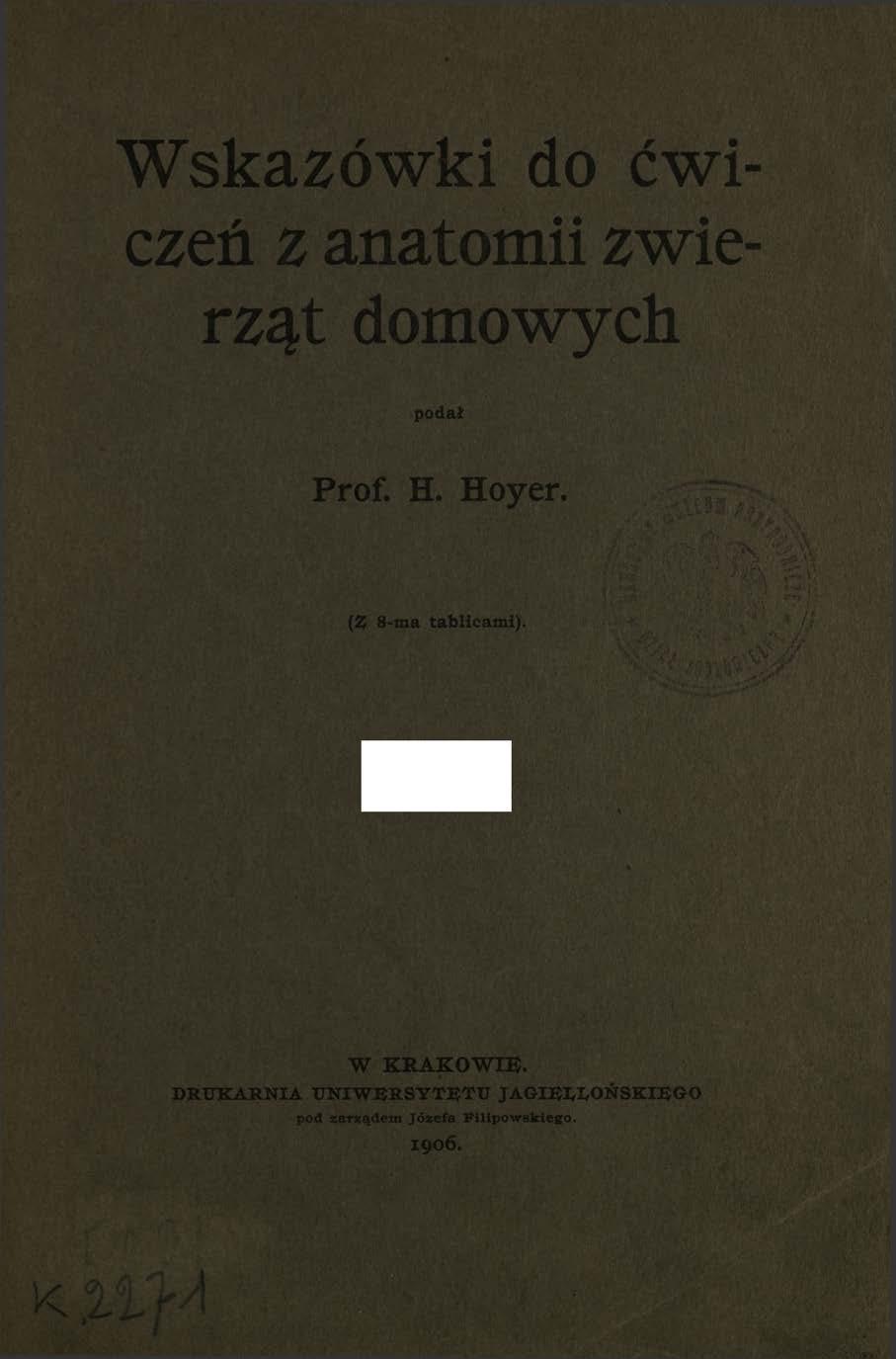 Wskazówki do ćwiczeń z anatomii zwierząt domowych podał Prof. H. Hoyer. ' ;r ' > '*/ ' v ' /. ' 1' V.