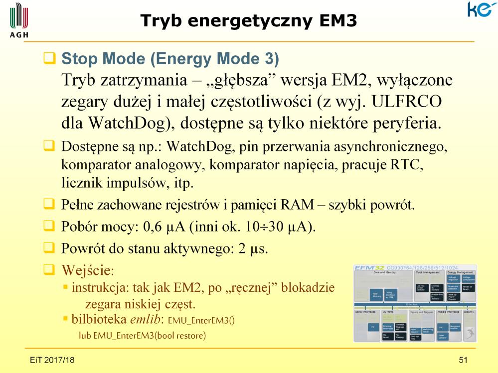 Ad.1. Głębsza wersja głębokiego snu czyli trybu EM2 umożliwiająca dalszą redukcję poboru energii jednocześnie zachowując dostępność pewnych ograniczonych autonomicznych peryferii.