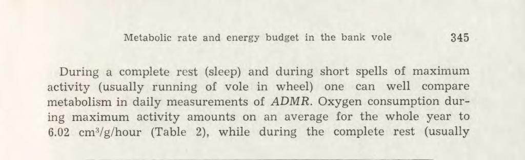 Average daily metabolism rate (ADMR) in bank voles in various seasons in relation to their body weight (double logarithmic scale).
