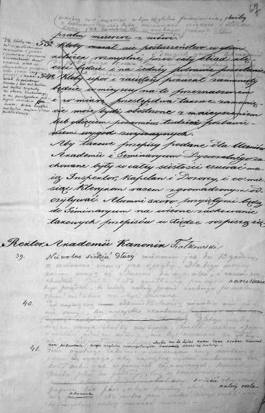 78 Vilma Žaltauskaitė *14 Romos katalikų dvasinės akademijos studentų 1839 m. regulos lapo fragmentas su taisymais. Regula redaguota akademiją iš Vilniaus perkėlus į Sankt Peterburgą.