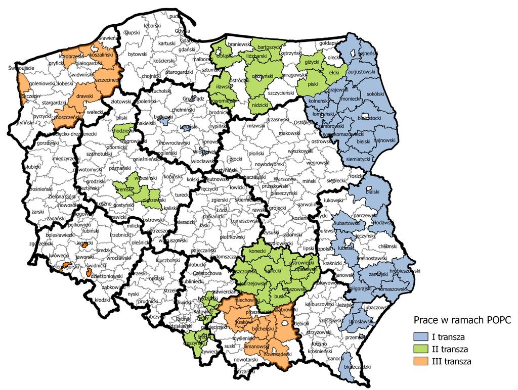 I Transza 30 powiatów (12 umów) II Transza 38 powiatów