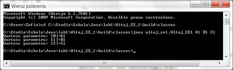 Uruchomienie programu przekazującego parametry do programu z linii poleceń przez