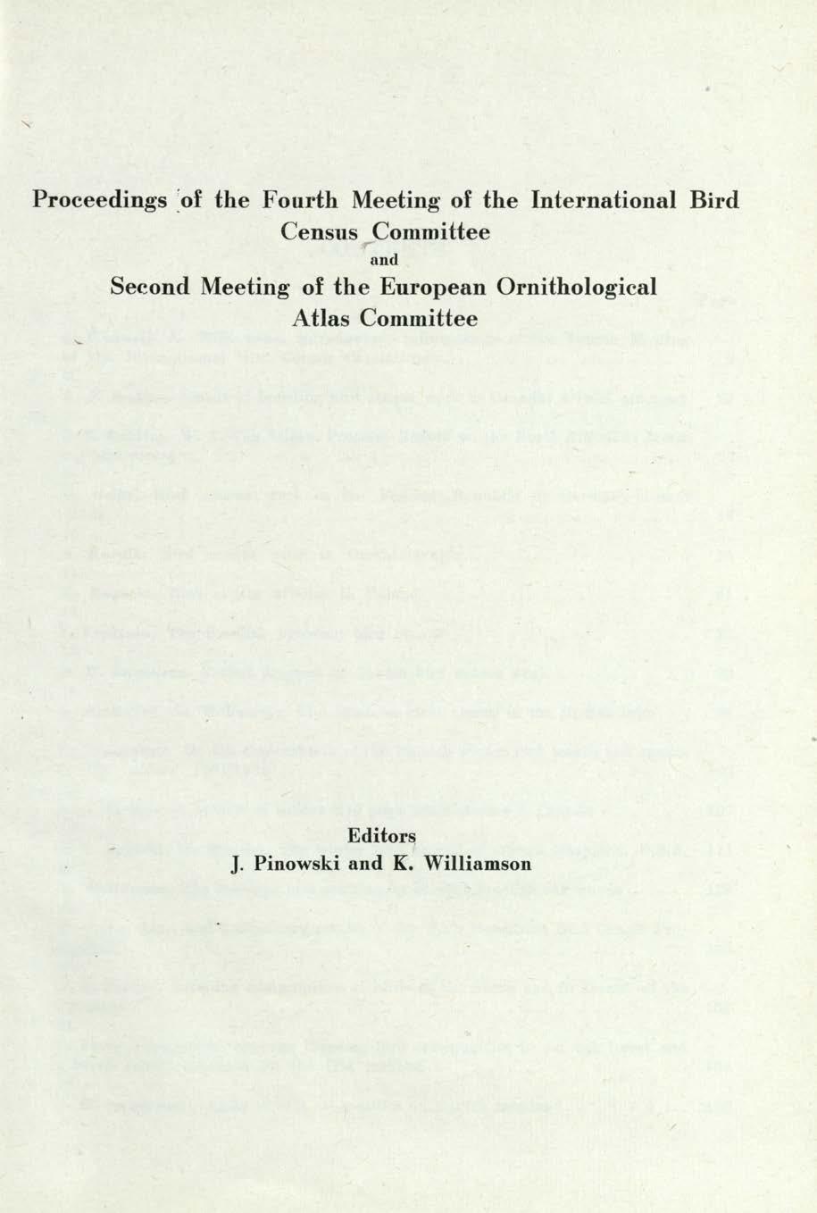 N Proceedings of the Fourth Meeting of the International Bird Census Committee and Second