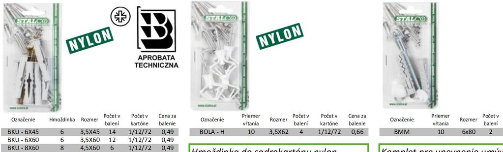 Hmoždinka univerzálna so skrutkou Hmoždinka do sadrokartónu nylon Komplet pre upevnenie