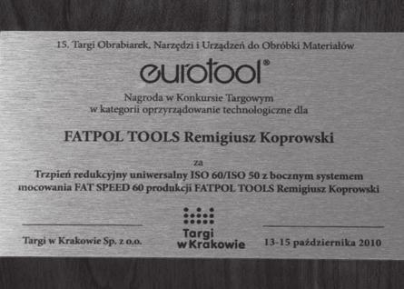 metali. Skłaa się z trzpienia śrokującego, obuowy systemu mocującego, systemu mocującego FAT-SPEE 0 oraz gniaza reukującego wg. ISO0.