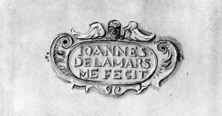 95 Įrašas Skarulių 1670 m. varpo šone. D. Deksnytės pieš. Įrašo vertimas: Mane padarė Jonas Delamarsas. (KPC f. 16, ap. 2, s. v. 53) Aleksejaus Michailovičiaus invazijos į Lietuvą 1655 m. Įrašas 11 p.