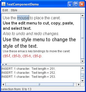 Rola komponentu tekstowego - JTextComponent Associating Text Actions With Menus and Buttons Associating Text Actions With Key Strokes Implementing Undo and Redo