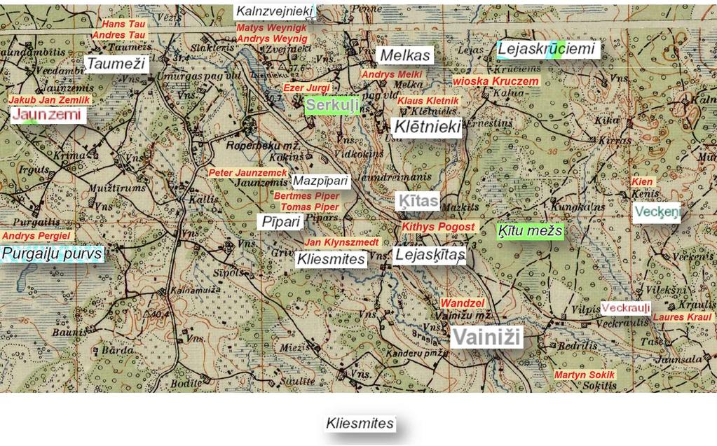 Vainižu pilsnovads, 1599 Minētas ~111 personas: 90 vārdi, 110 uzvārdi ~14 vietvārdi, t.sk.