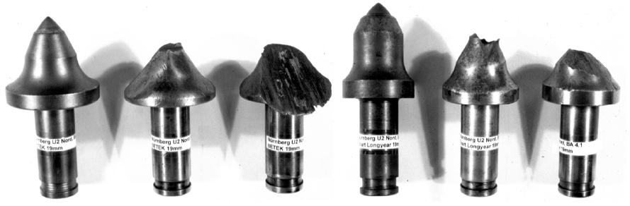 Typical case of rotating tool wear a) symmetrical b) asymmetrical c) carbide spalling d) tool break [7] W wyniku procesów tribologicznych w strefie styku narzędzia ze skrawanym materiałem oraz wiórem