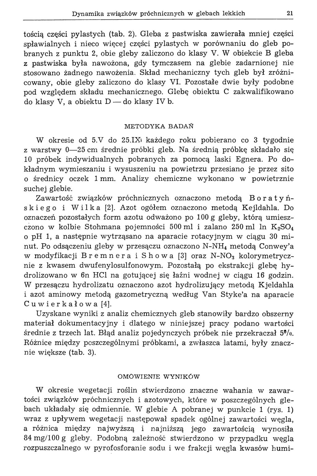 Dynamika związków próchnicznych w glebach lekkich 21 tością części pylastych (tab. 2).