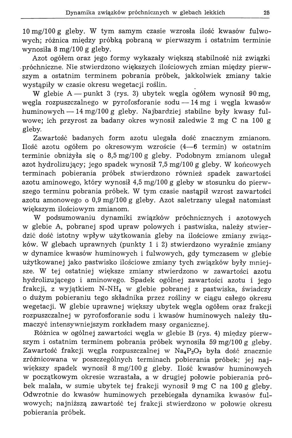 Dynamika związków próchnicznych w glebach lekkich 25 10m g/100g gleby.