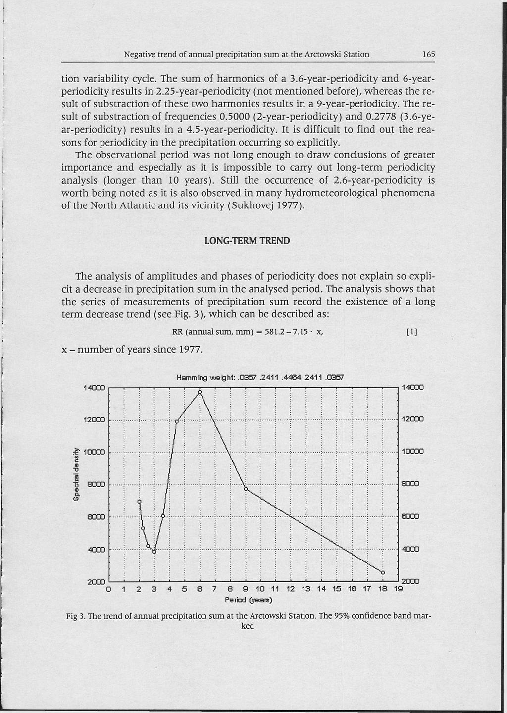 Negative trend of annual precipitation sum at the Arctowski Station 165 tion variability cycle. The sum of harmonics of a 3.6-year-periodicity and 6-yearperiodicity results in 2.