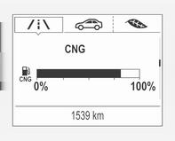 Poziom paliwa, silnik dwupaliwowy W przypadku silników dwupaliwowych wyświetlacz informacyjny kierowcy pokazuje poziom dla tego paliwa, które nie jest aktualnie używane.
