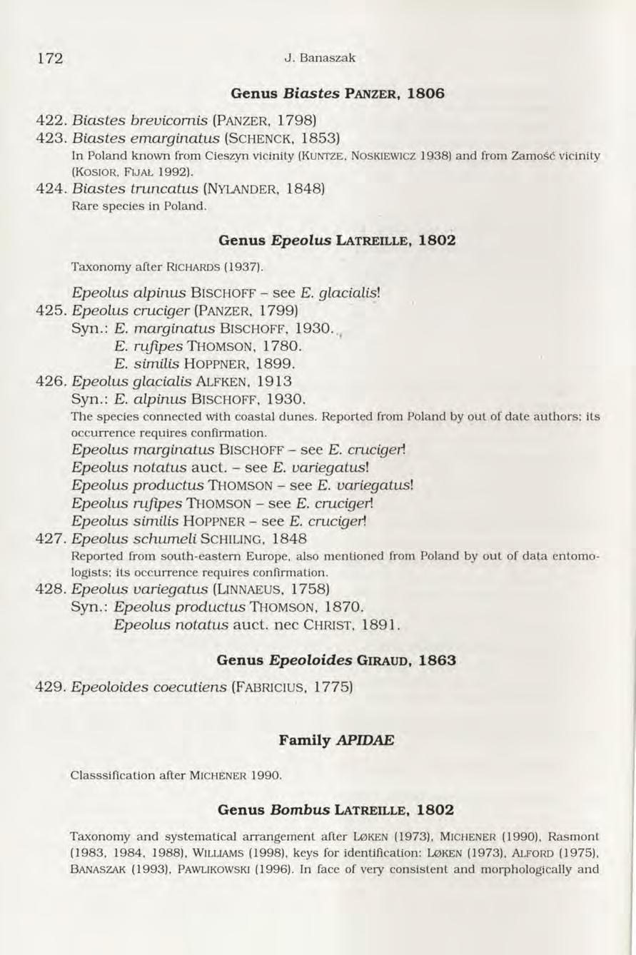 1 7 2 J. B anaszak G e n u s B ia ste s P a n z e r, 1 8 0 6 422. B iastes brevicomis (Panzer, 1798) 423.