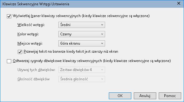 Rozdział 4 Interface użytkownika ZoomText 51 Baner klawiszy sekwencyjnych Po wejściu do trybu klawiszy sekwencyjnych można wyświetlić baner, zawierający dokładniejsze informacje o tym trybie,