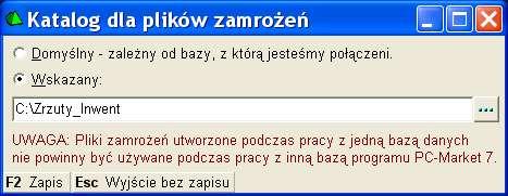 Każda baza ma swój własny podkatalog w katalogu Zrzuty, w którym dopiero są umieszczane pliki zamrożeń.
