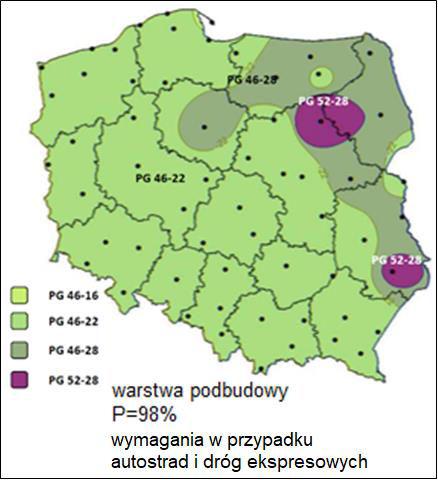 asfaltowych w zależności od regionu Polski