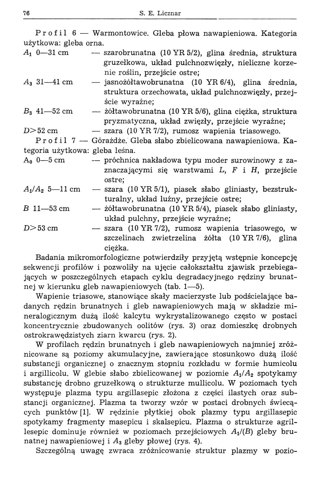 76 S. E. Licznar Profil б W armontowice. Gleba płowa nawapieniowa. K ategoria użytkow a: gleba orna.