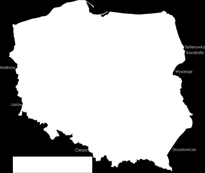 Krajowy system przesyłowy Terminal LNG 1) Punkty wejścia związane z importem gazu: a) Granica wschodnia: Kondratki granica polsko-białoruska (punkt wejścia na SGT); Wysokoje granica